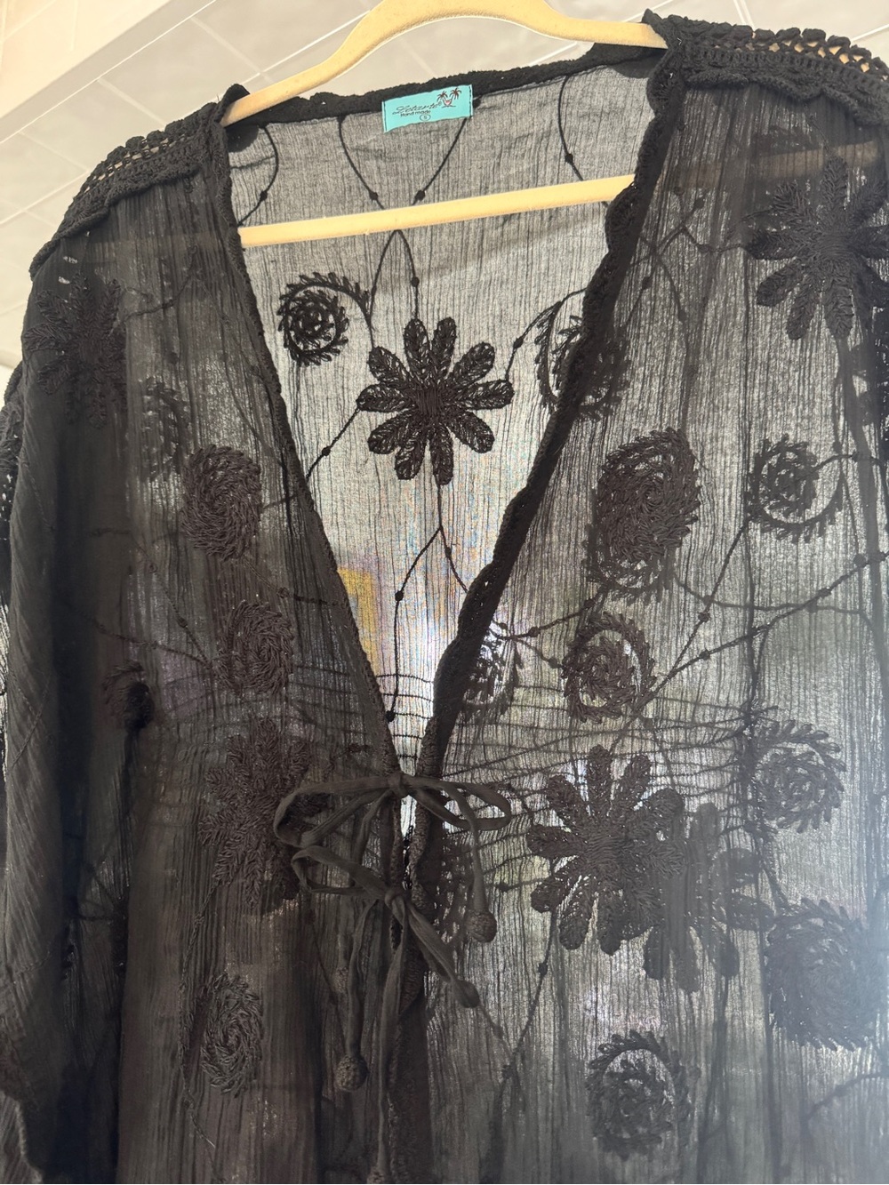 LETARTE Handmade 100% Cotton Embroidered Butterfly Caftan S - Picture 6 of 12